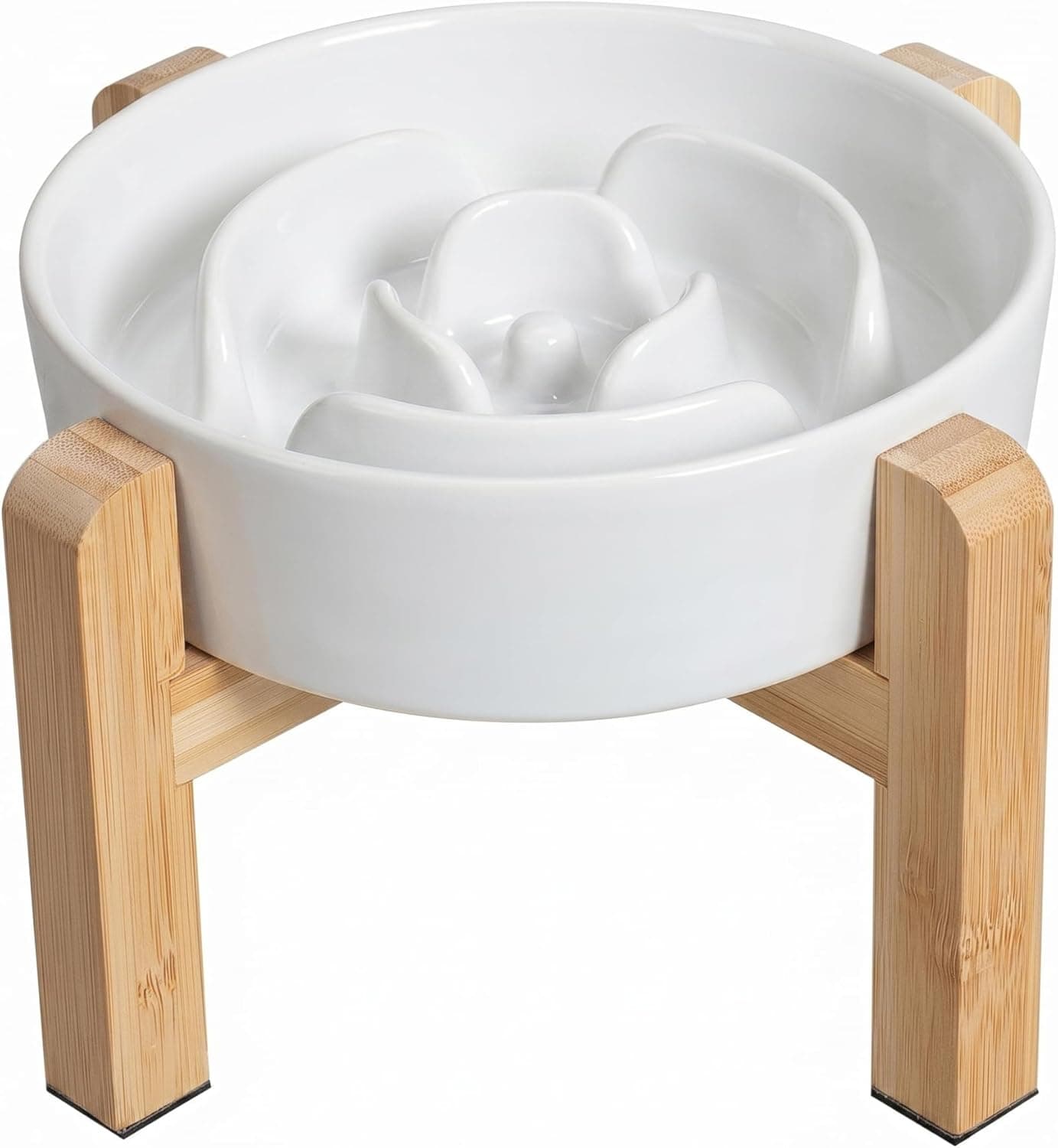 Elevated Ceramic Slow Feeder Dog Bowl with Stand, 6.7"