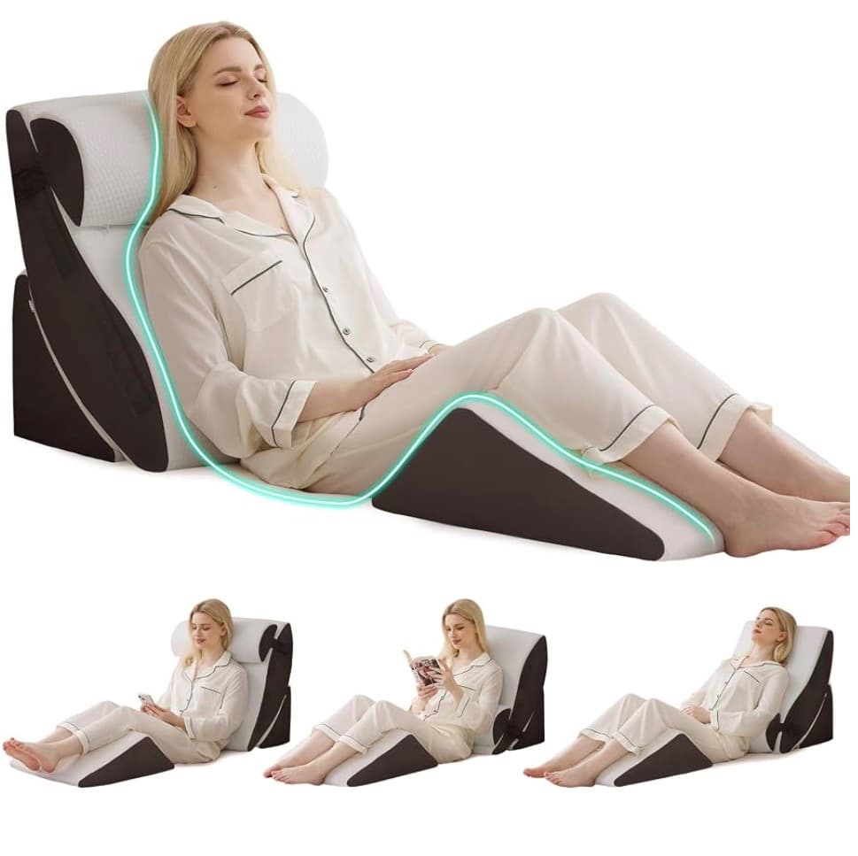 Orthopedic Bed Wedge Pillow Set, White/Grey, 4 Pcs