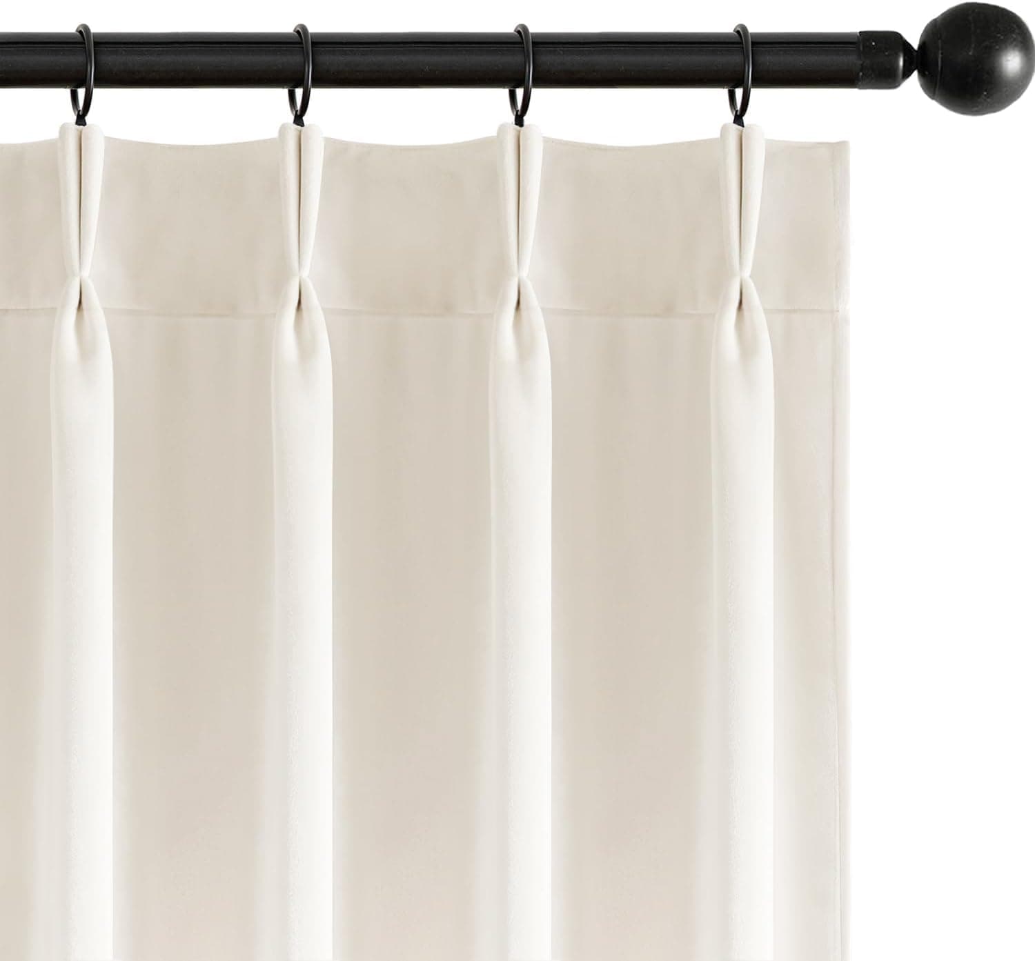Velvet Pinch Pleated Blackout Curtains, Ivory, 40x96"