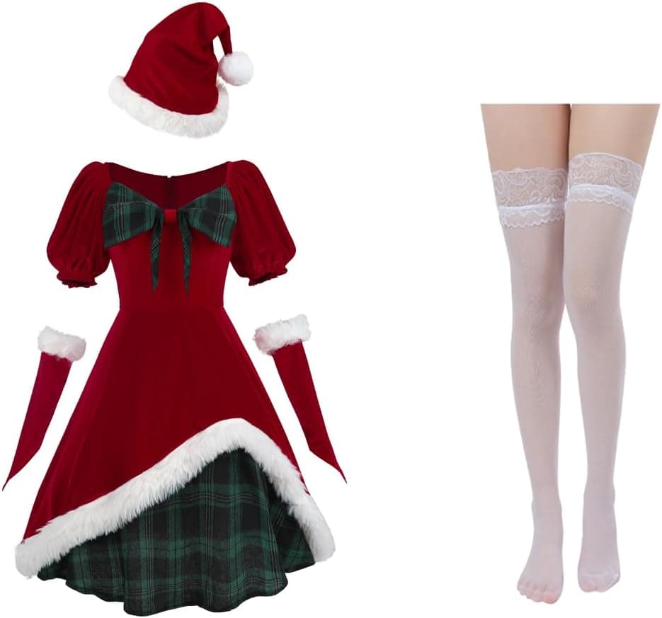 Women's Red Velvet Santa Halter Dress Costume