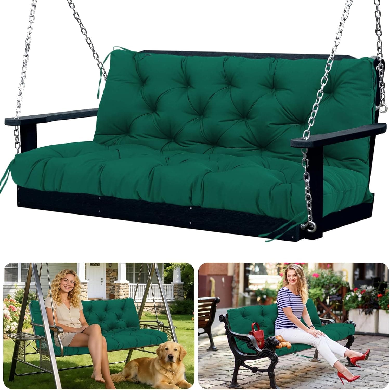 Waterproof Porch Swing Cushion with Backrest, 60x40"