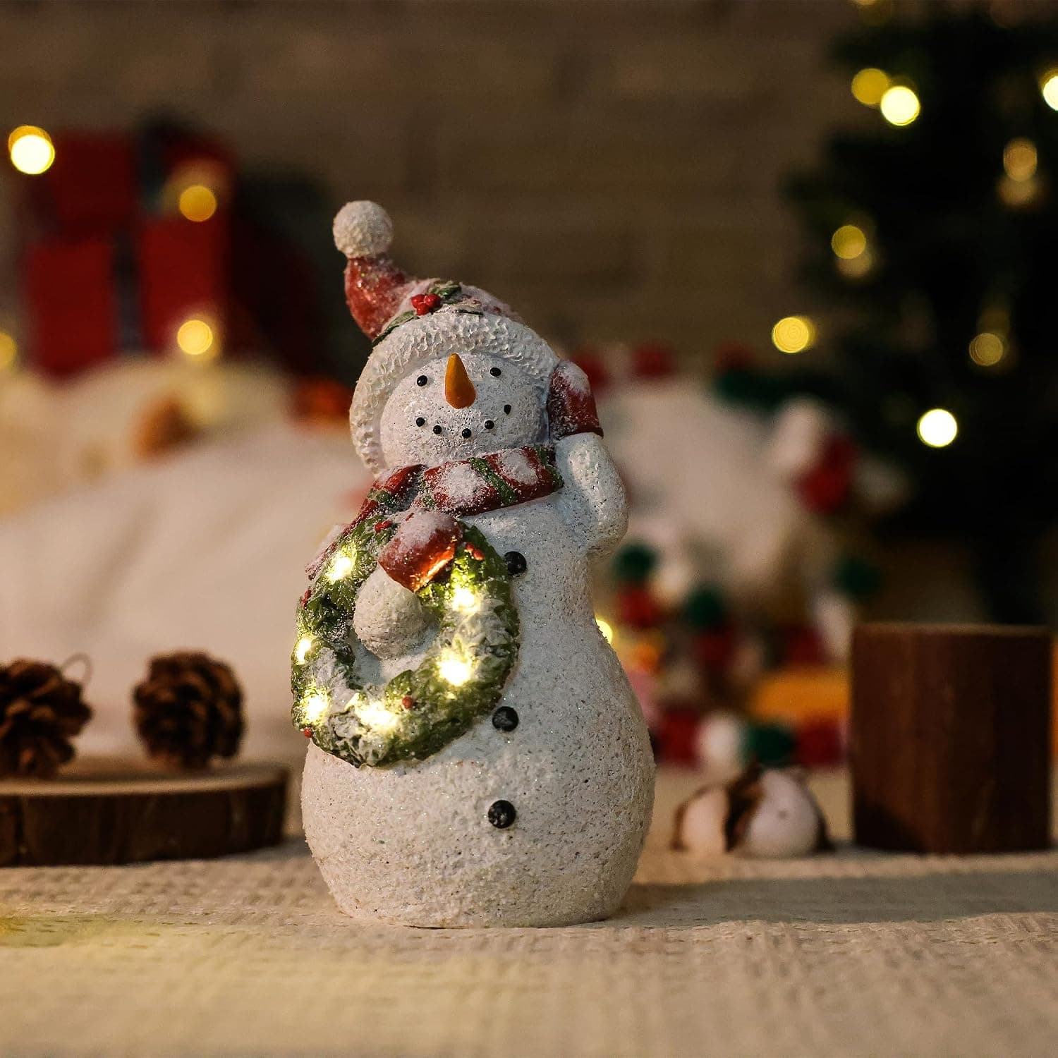 Lighted Resin Snowman Christmas Figurines