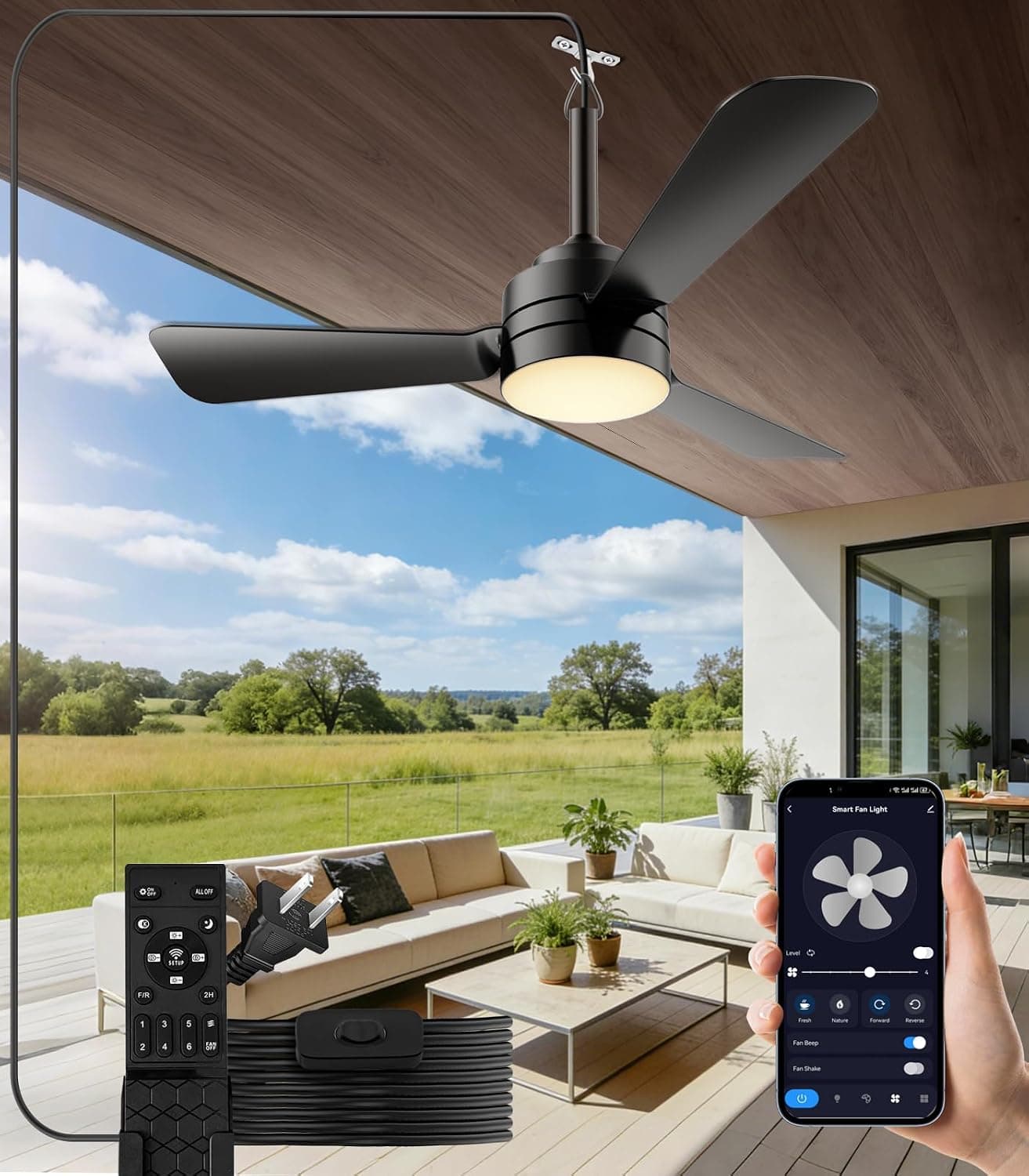 52" Plug-In Ceiling Fan Light with 16.5ft Cord