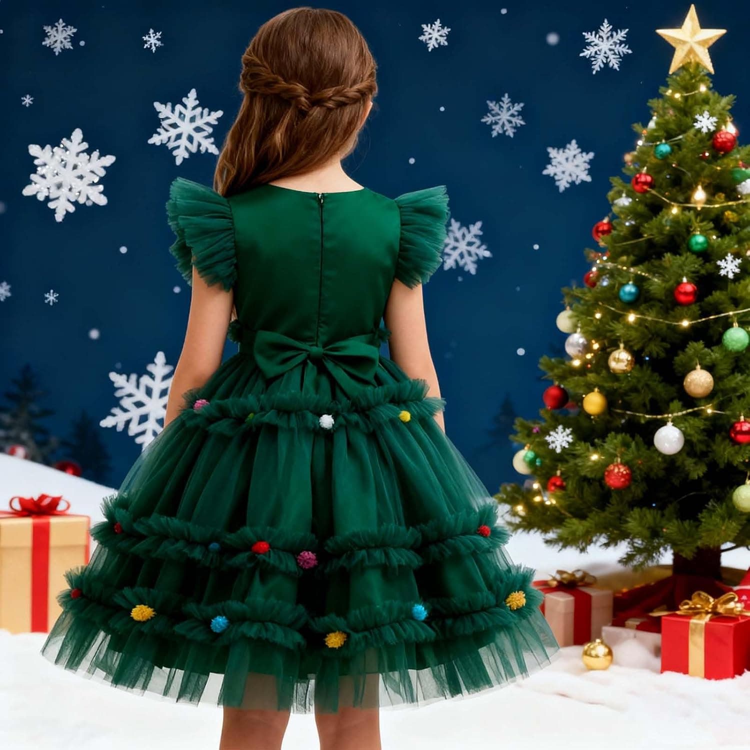 Girls' Christmas Tree Tulle Dress Costume