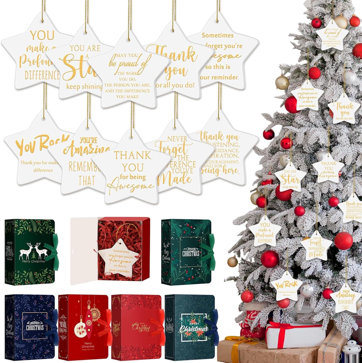 Star-Shaped Ceramic Christmas Ornaments for Coworkers, 10 Sets