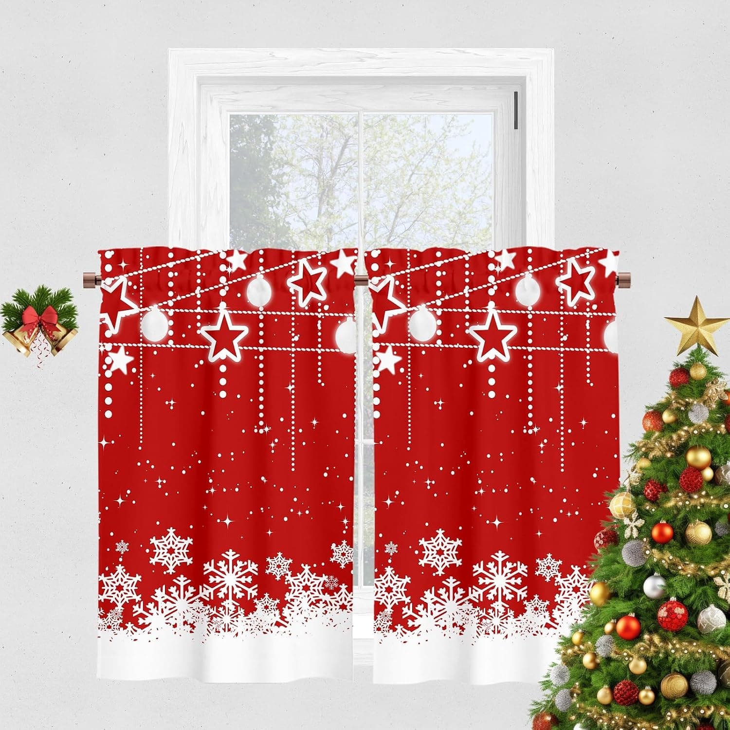 Christmas Kitchen Curtain 2 Panels Set