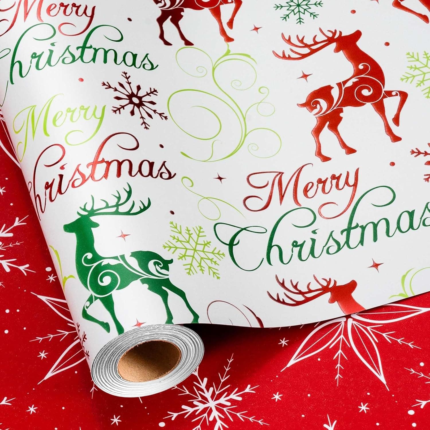 Reversible Christmas Wrapping Paper, Reindeer & Snowflake