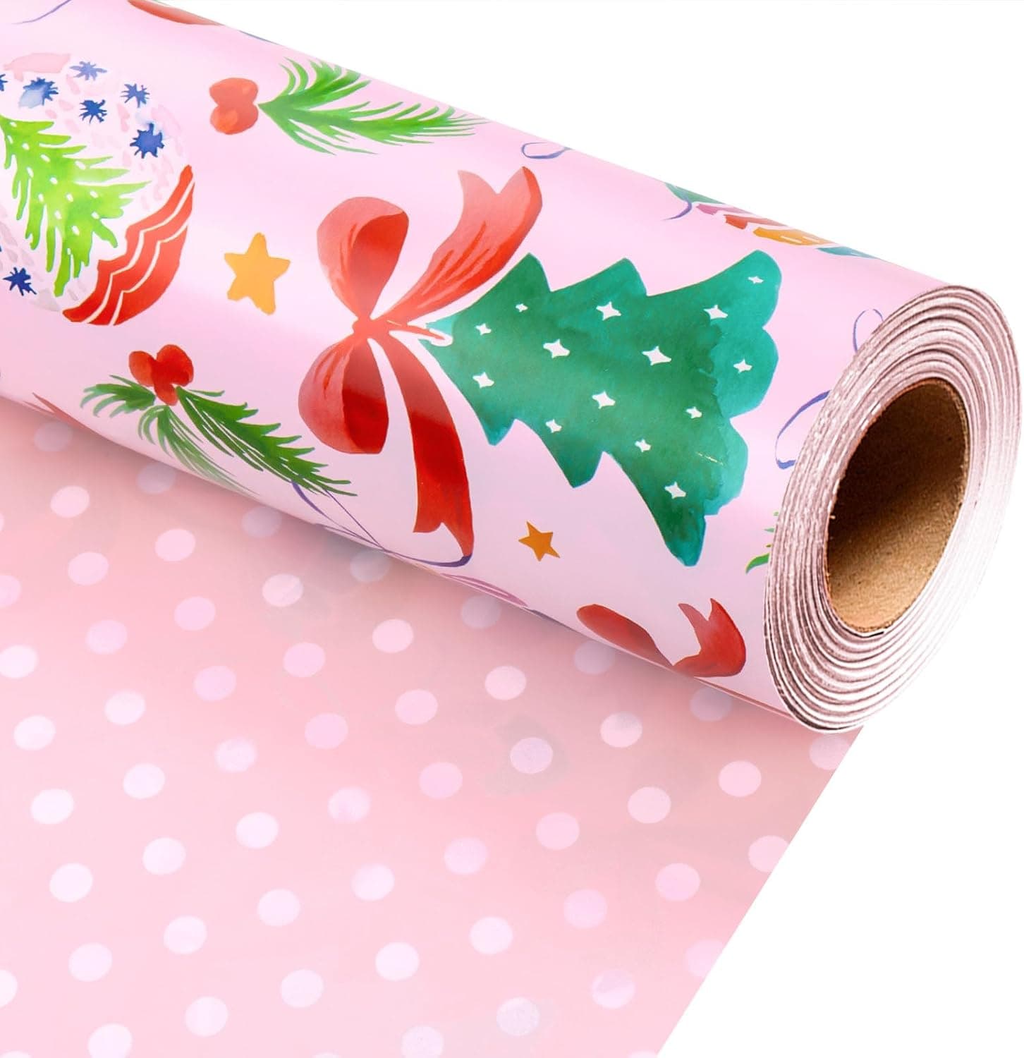 Pink Christmas Wrapping Paper, Mini Roll, 17" x 32.8 Ft