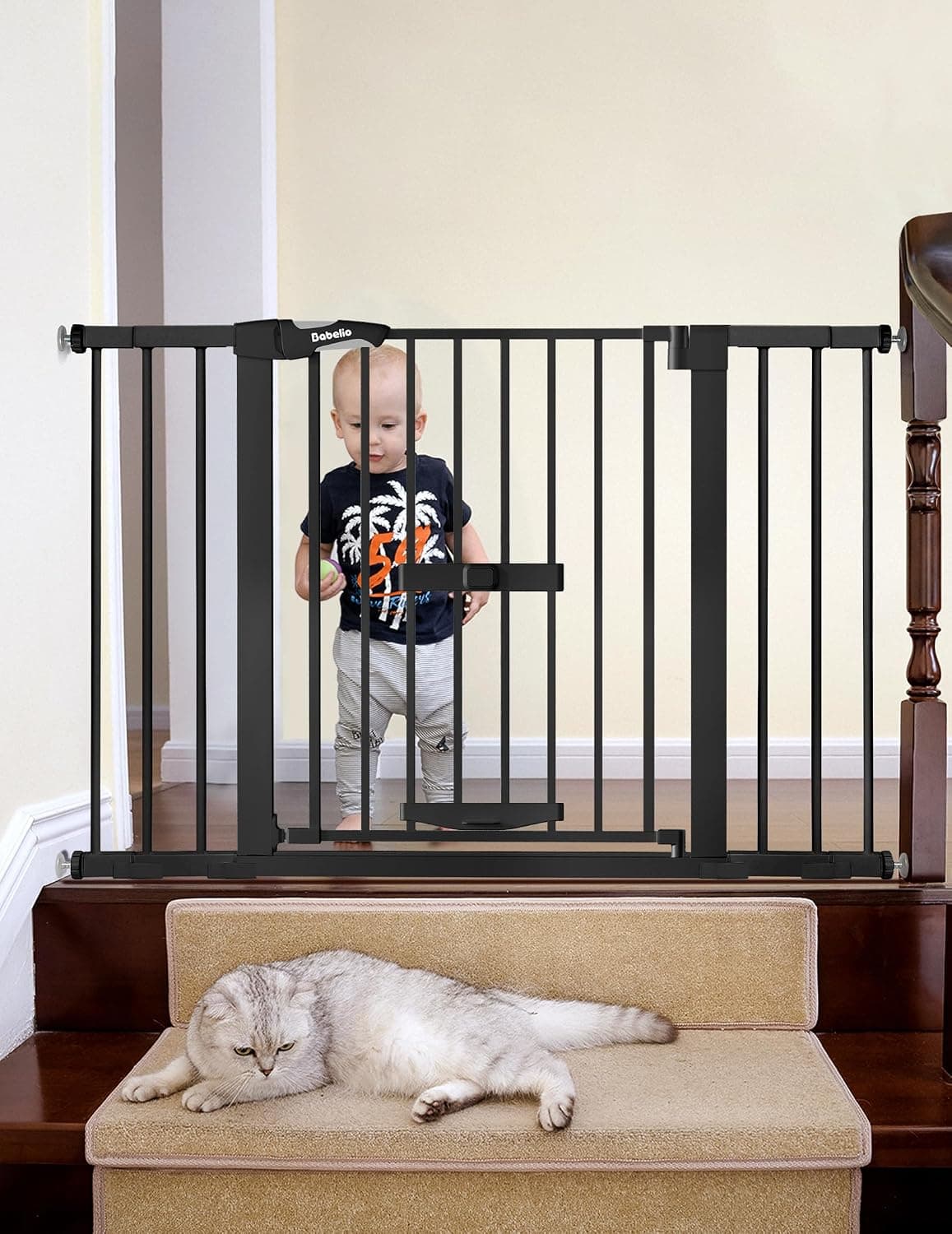 Extra Wide Dog Gate with Cat Door, 29-48", Black