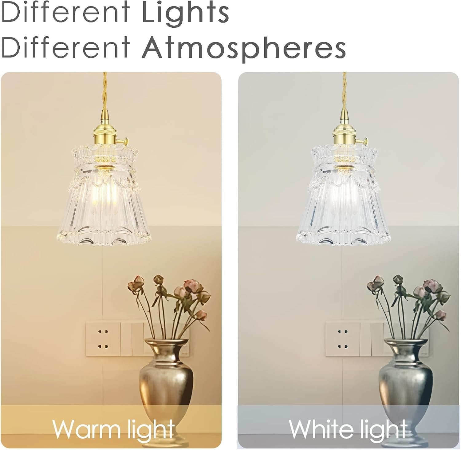 Vintage Gold Pendant Light with Floral Glass Shade