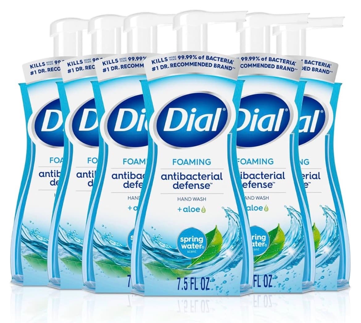 Dial Antibacterial Foaming Hand Soap, Spring Water, 7.5 oz, 6 Pack