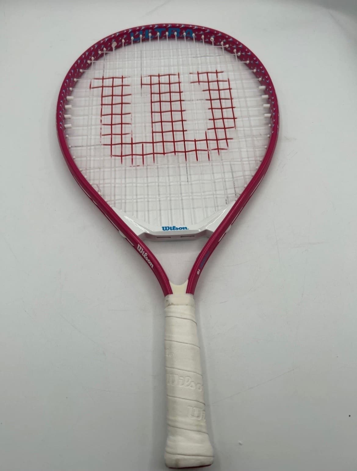 Wilson Ultra Power Junior Tennis Racket, 19.5", Pink/White/Blue