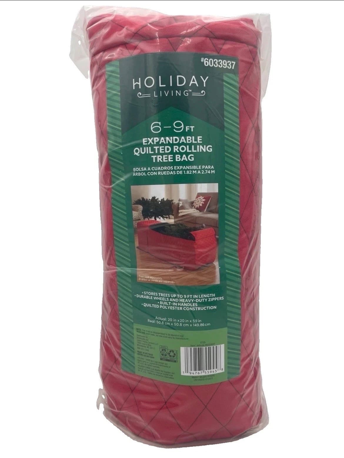 Holiday Living Expandable Christmas Tree Storage Bag with Wheels, Red