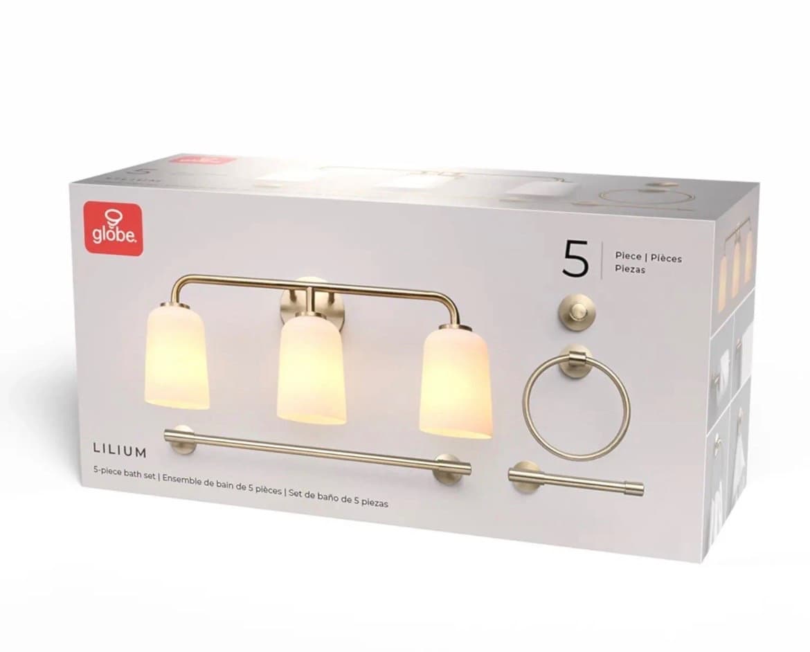 Globe Electric Lilium 5-Piece Bath Vanity Light Set, Matte Brass