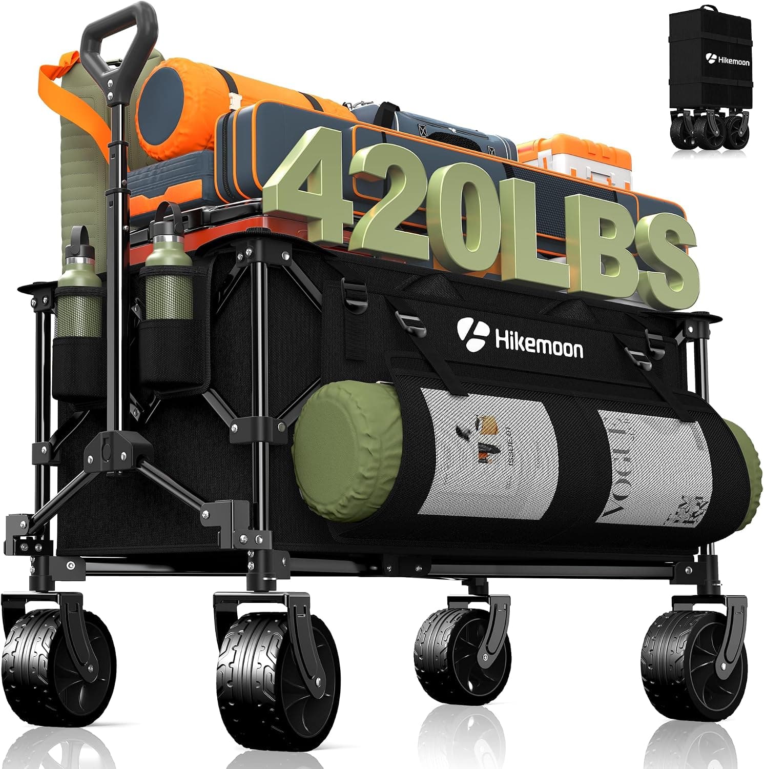 Collapsible Wagon, 150L, Big Wheels, Black