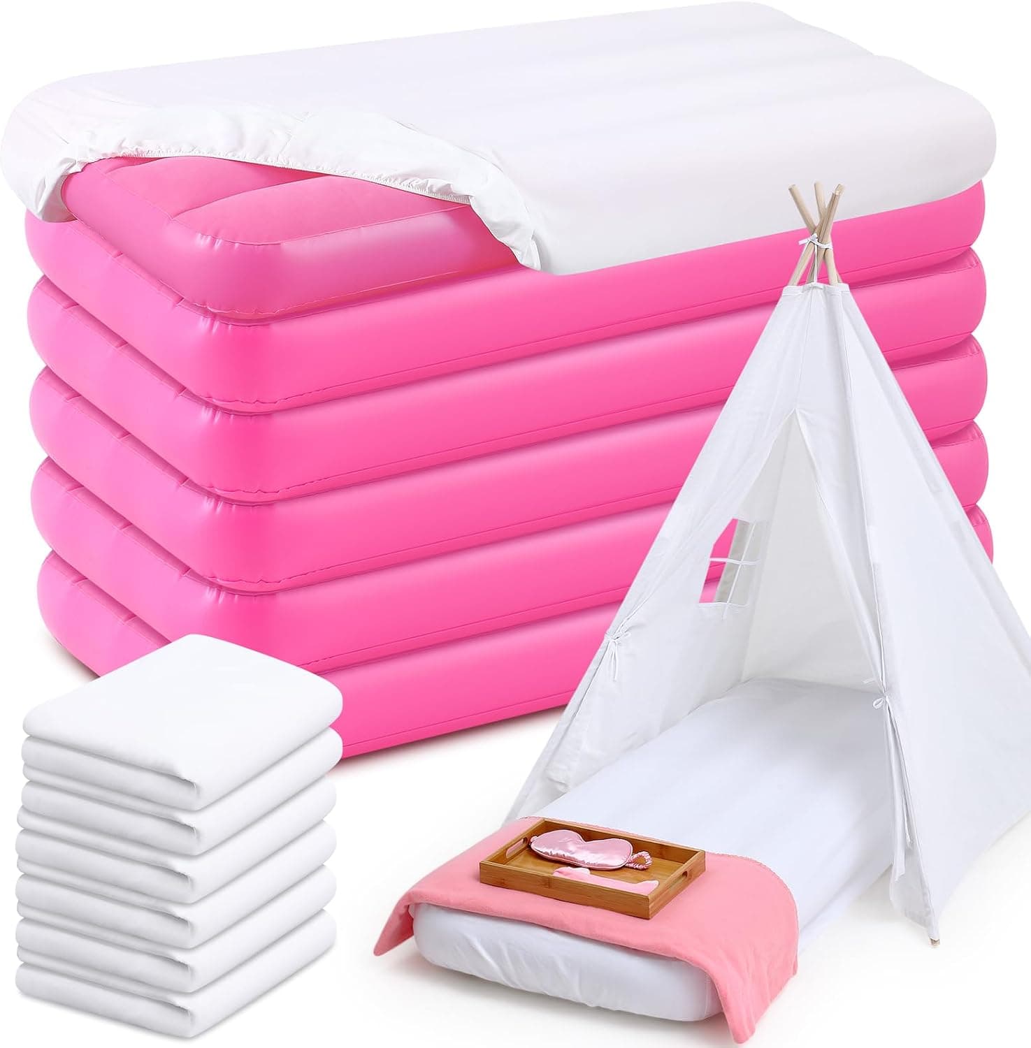 Kids Air Mattresses with Fitted Sheets, White, 6 Sets