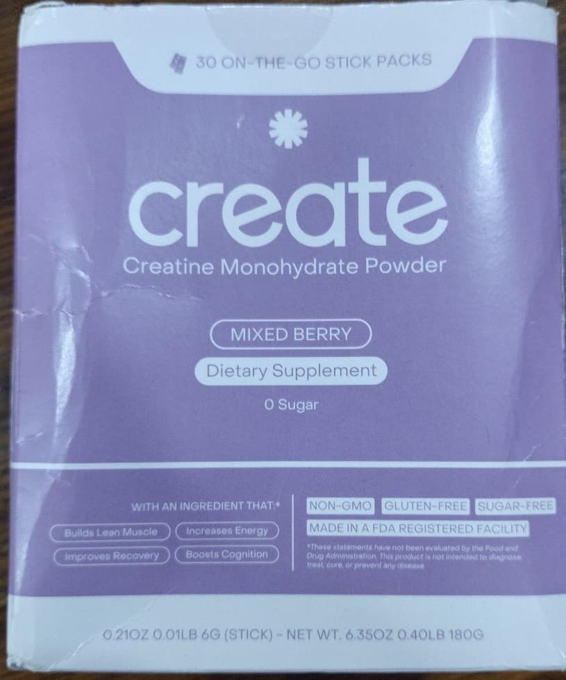 Create Creatine Monohydrate Single Serve Packets, Berry