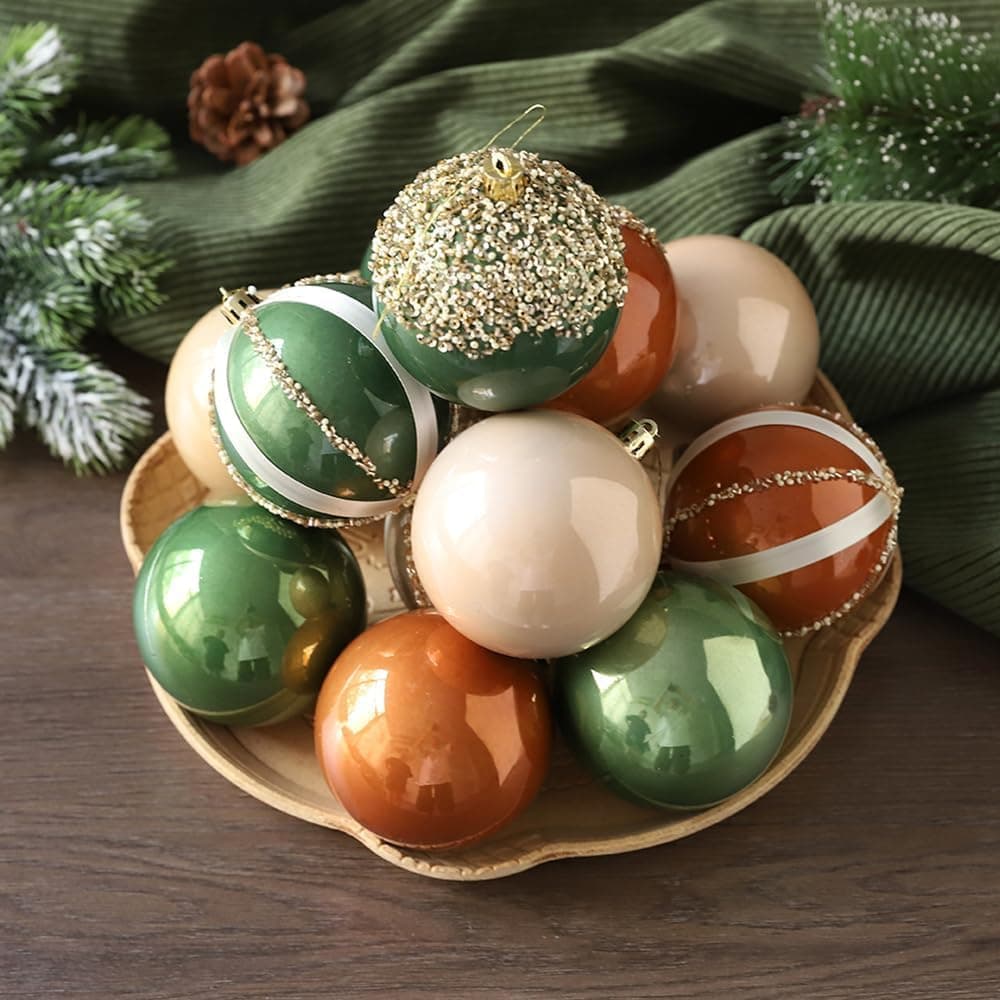 Boho Neutral Christmas Ball Ornaments, 3.15", 12 Pcs