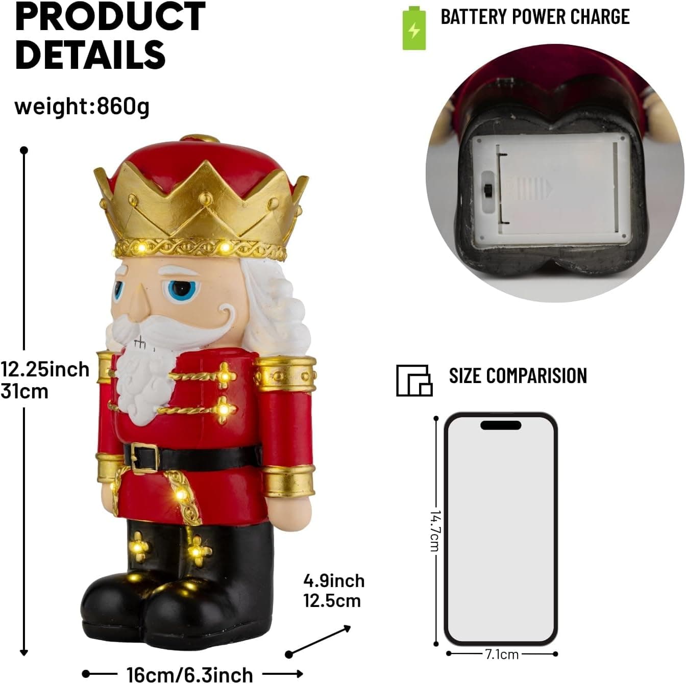 Nutcracker King Figurine, Resin Christmas Soldier Ornament
