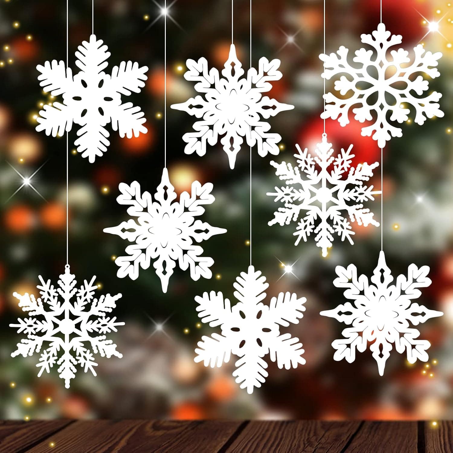 White Glitter Snowflake Ornaments, 4 Inch, 40 Pack
