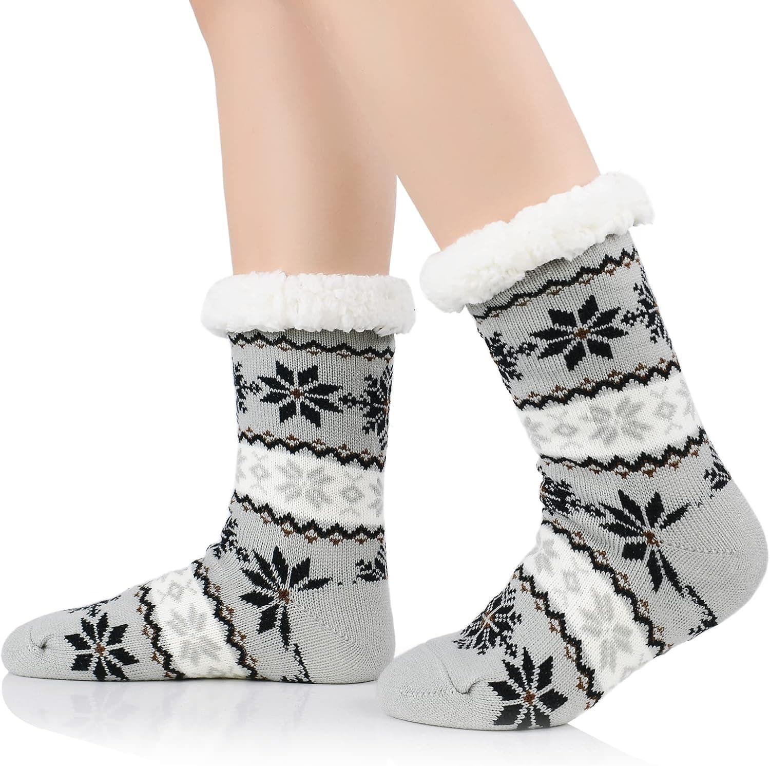 Women's Fuzzy Sherpa-Lined Winter Socks with Grippers