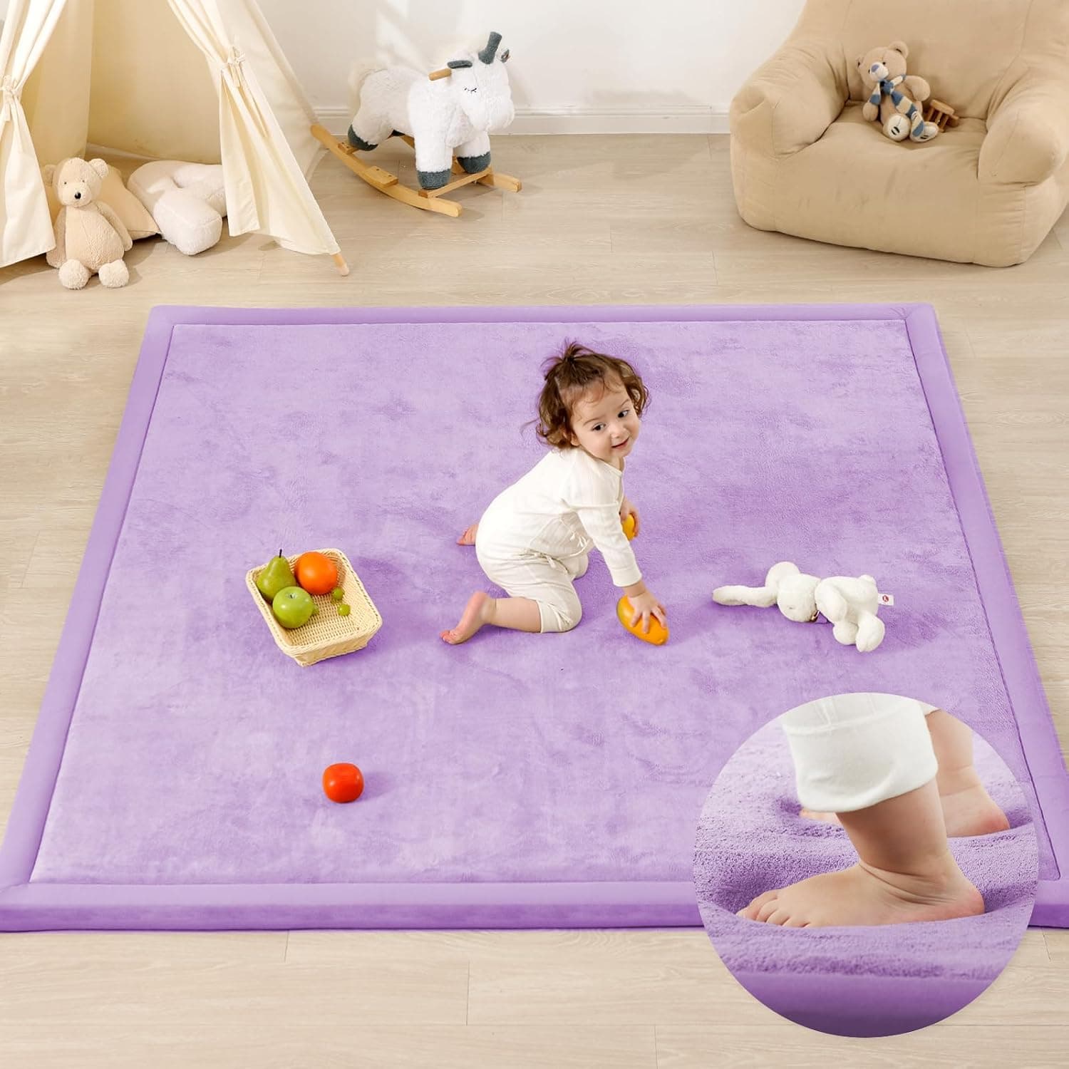 Baby Play Mat for Playpen, 50 x 50 in, 1.3 in Thick Foam, Purple