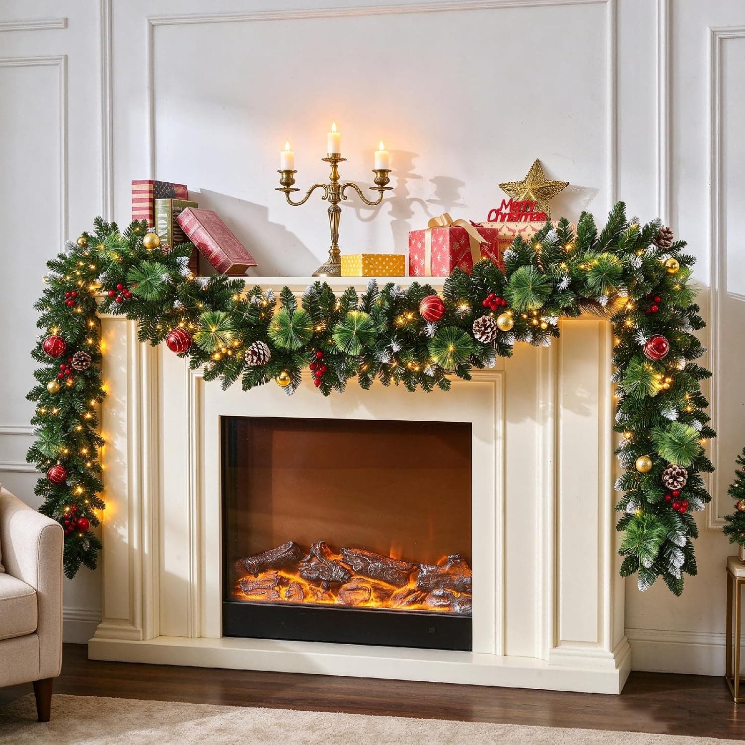 9 ft Pre-Lit Christmas Garland, 100 Warm White LED Lights