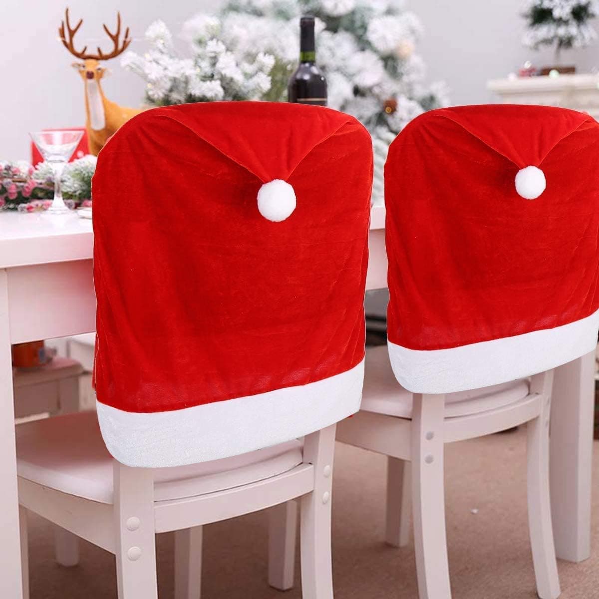 6 Pcs Christmas Santa Hat Chair Covers, Red