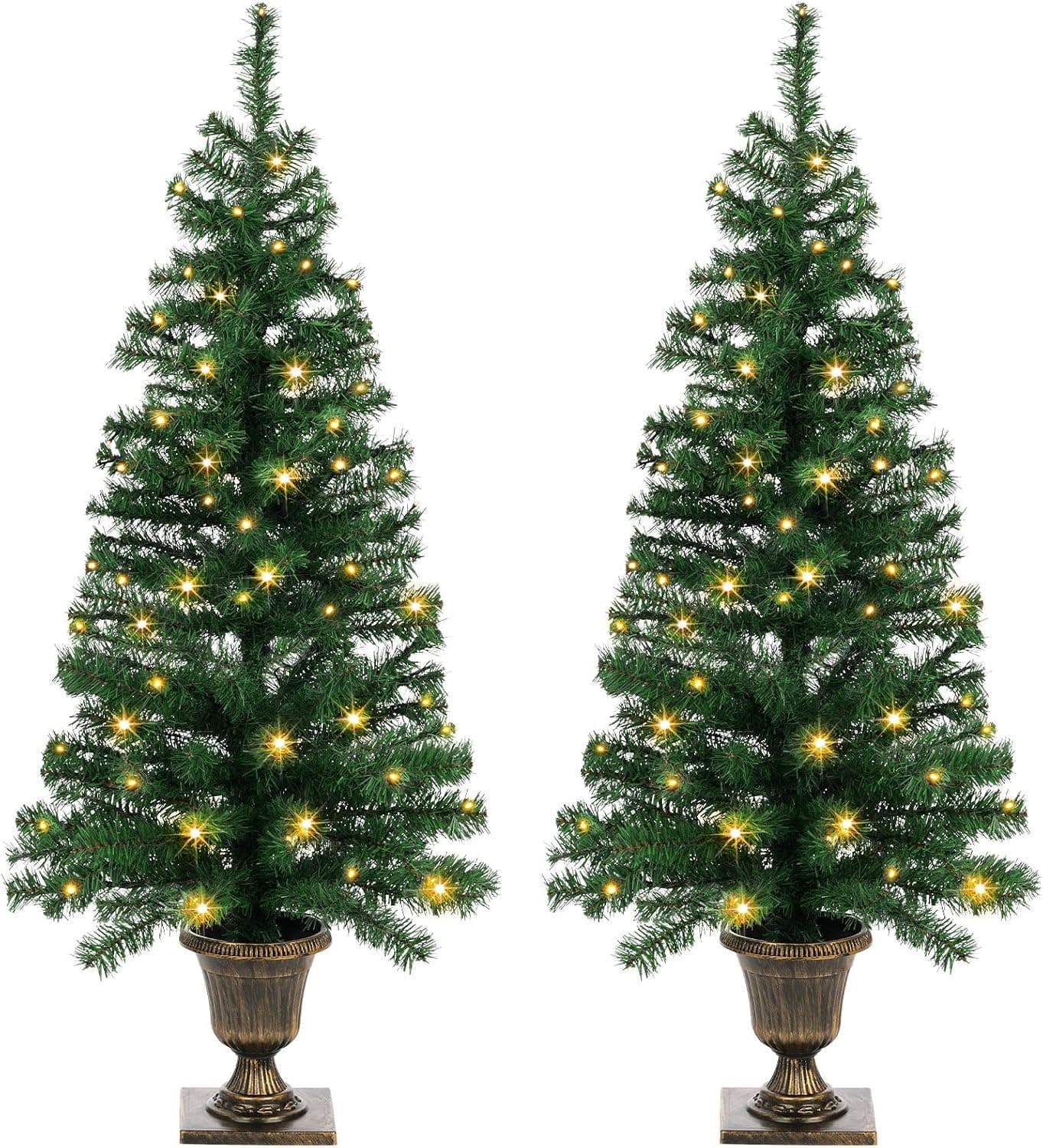 4 ft Pre-Lit Potted Christmas Trees, 2-Pack, Warm White Lights