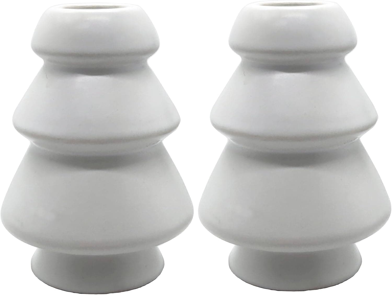 Christmas Tree Candle Holders, 4 in, Cream White Ceramic