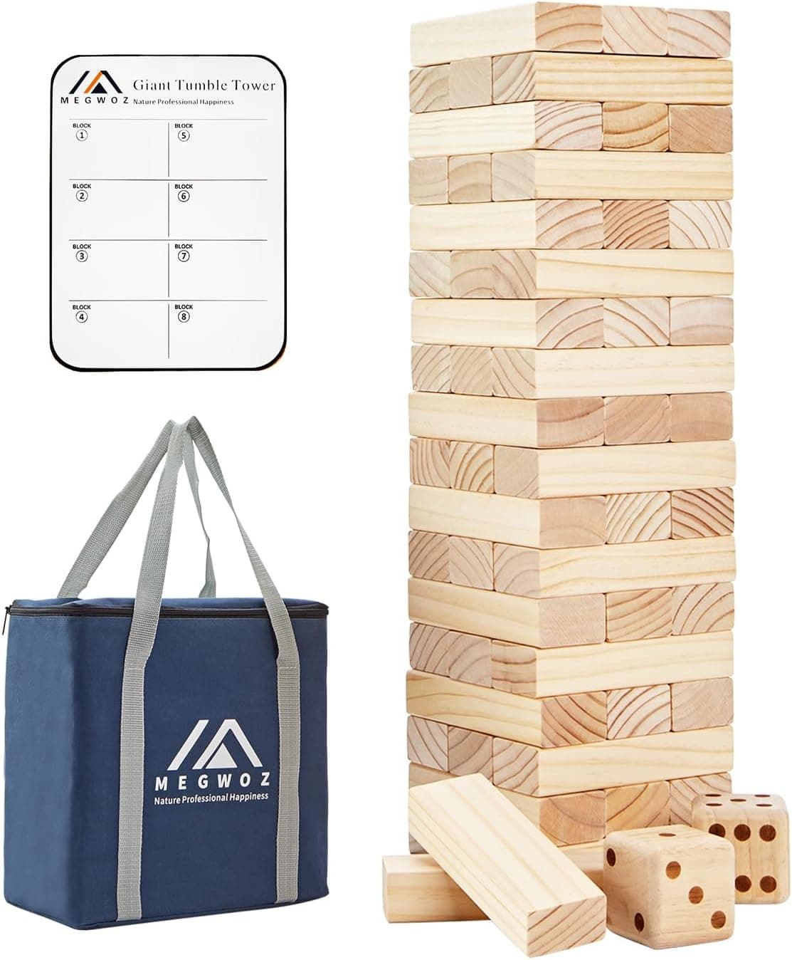 Giant Tumble Tower Game, 57 Pine Blocks with Dice & Carry Bag