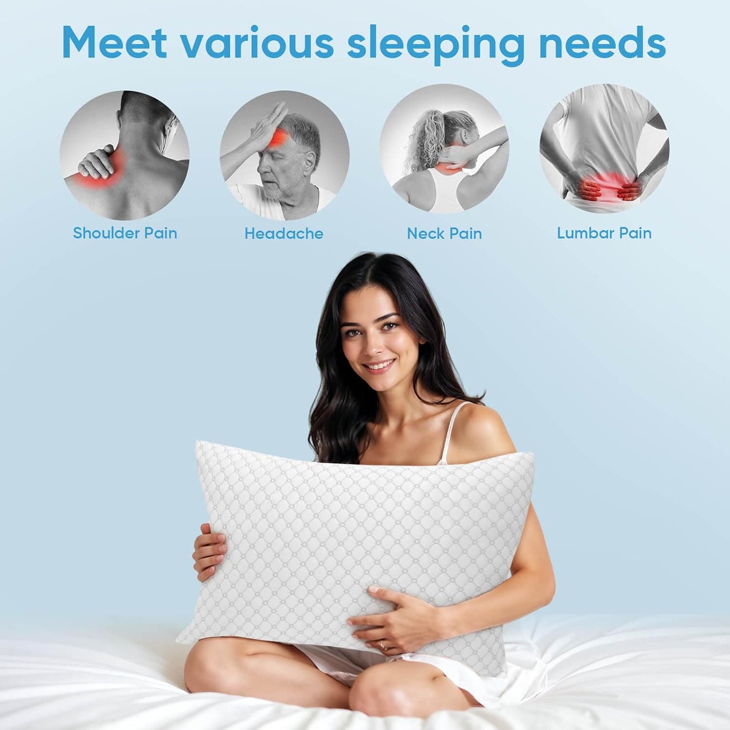 Shredded Memory Foam Cooling Bed Pillows, Queen, Set of 2, White