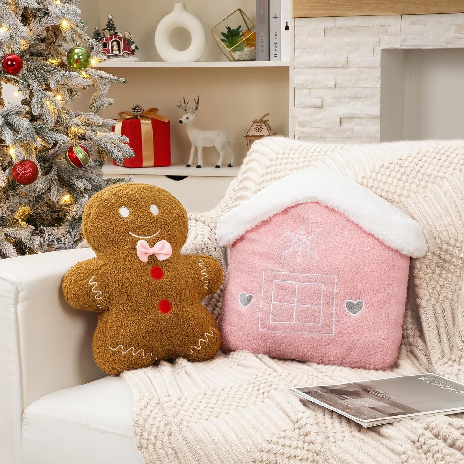 Pink Gingerbread Christmas Throw Pillows, 14 in, 2 Pcs