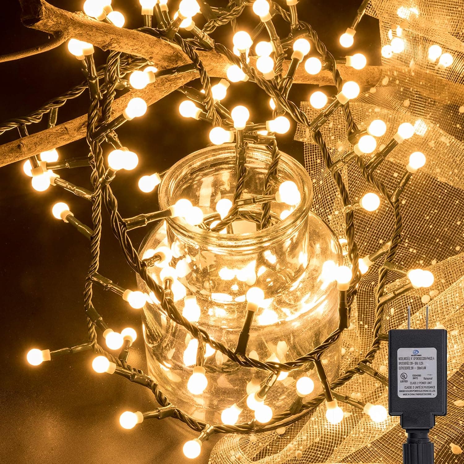 500 LED Christmas Cluster Fairy Lights, 49 ft, Warm White