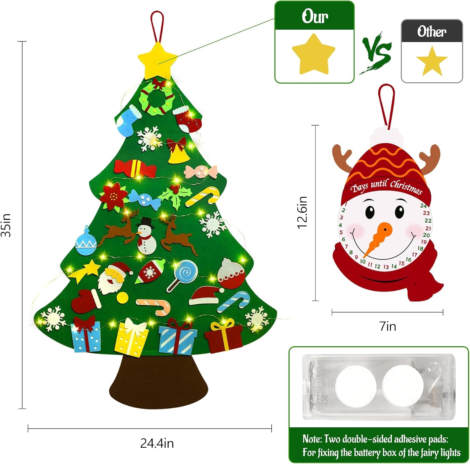 3 ft DIY Felt Christmas Tree for Toddlers with Ornaments & Lights
