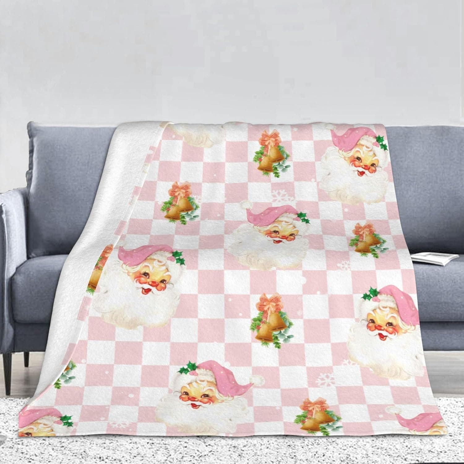 Santa Claus Christmas Fuzzy Throw Blanket, Pink