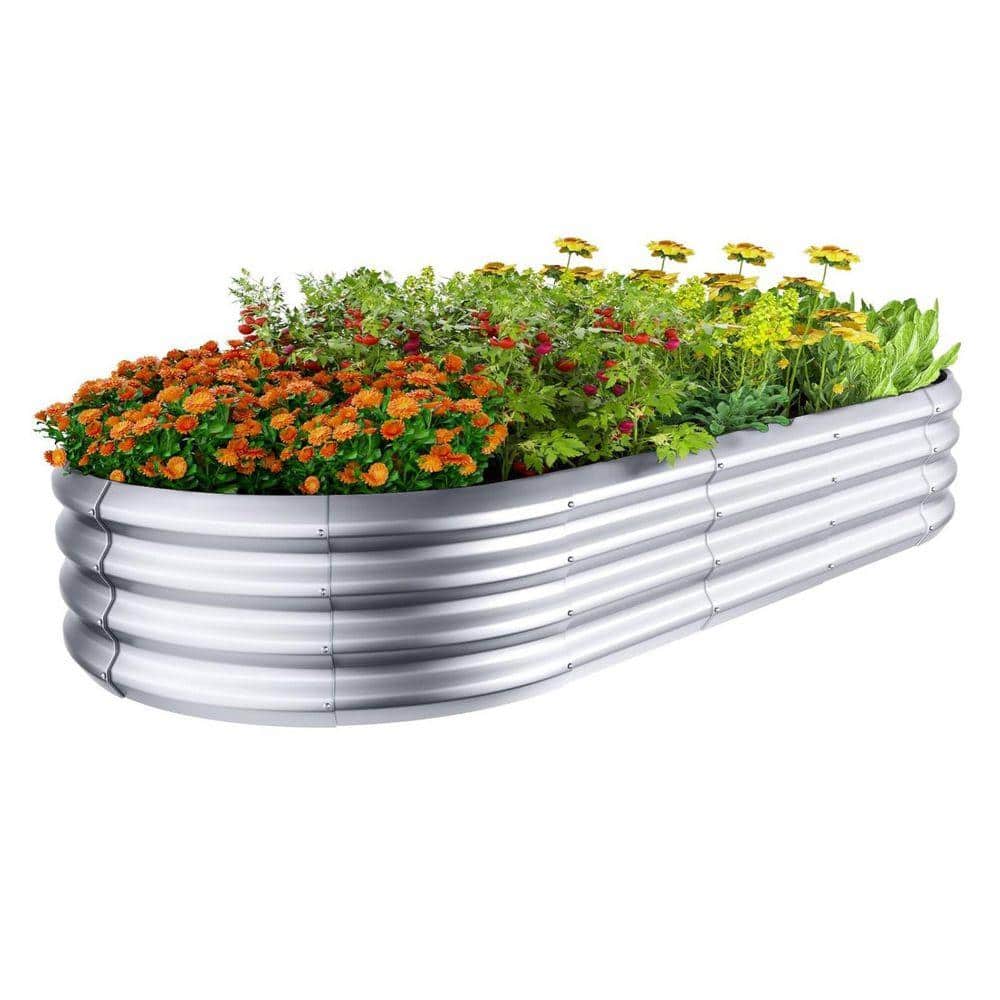 Galvanized Steel Oval Raised Garden Bed, 6 x 3 x 1 ft