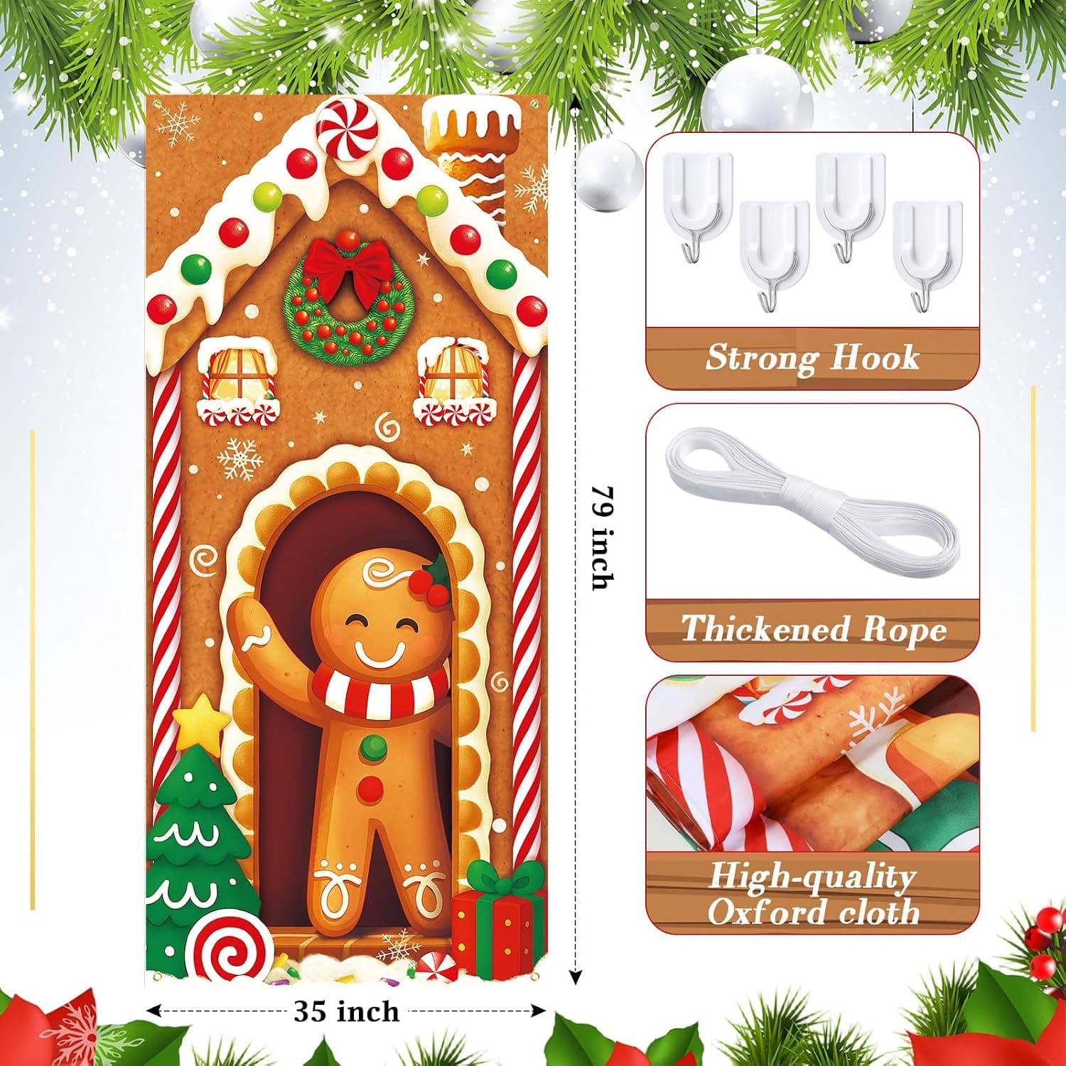 Gingerbread House Christmas Door Cover Banner, 79 x 35 in
