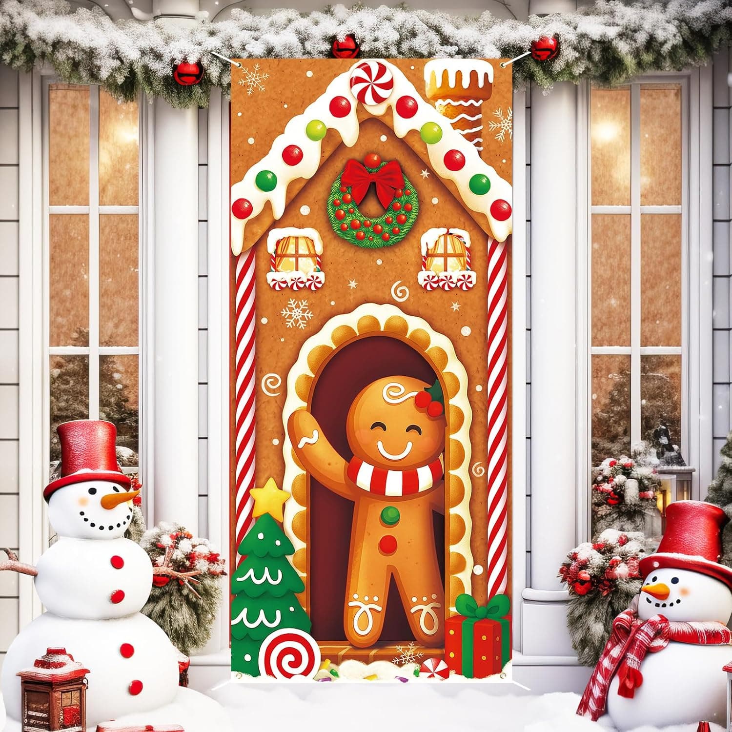 Gingerbread House Christmas Door Cover Banner, 79 x 35 in