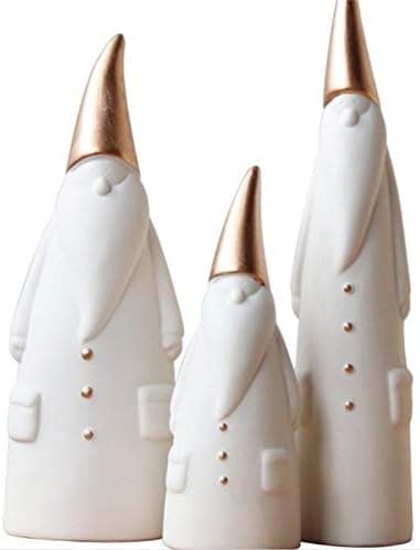 White Ceramic Santa Claus Figurines with Gold Hats, Set of 3