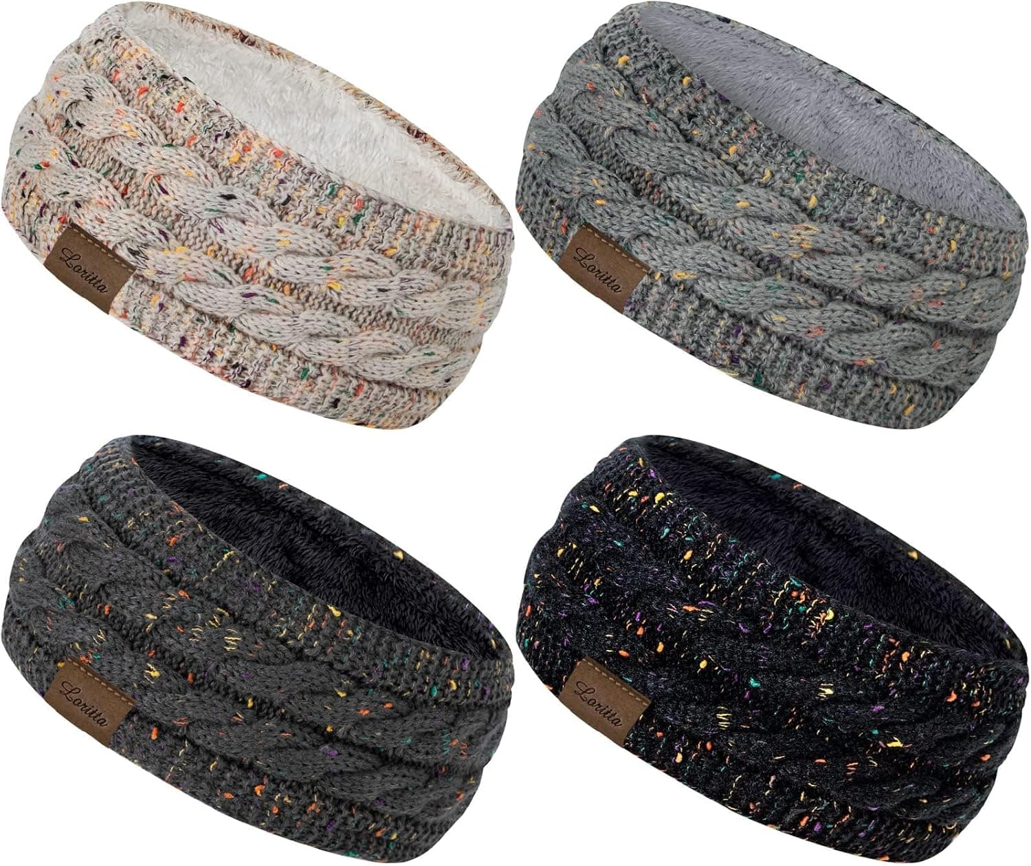 4 Pack Women's Winter Headbands, Thick Fleece Ear Warmers