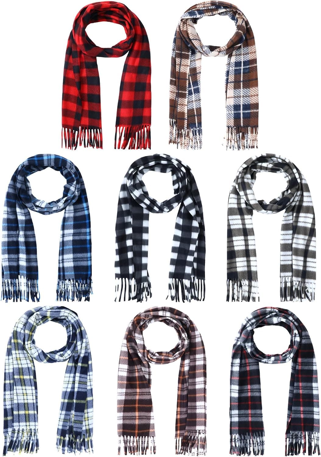 8 Pcs Kids Buffalo Plaid Winter Scarves