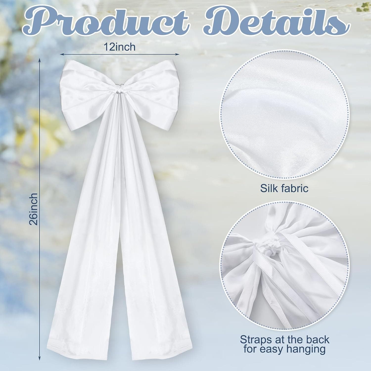 Large Wedding Pew Bows for Church Aisle, 24 Pcs, White — photo 3
