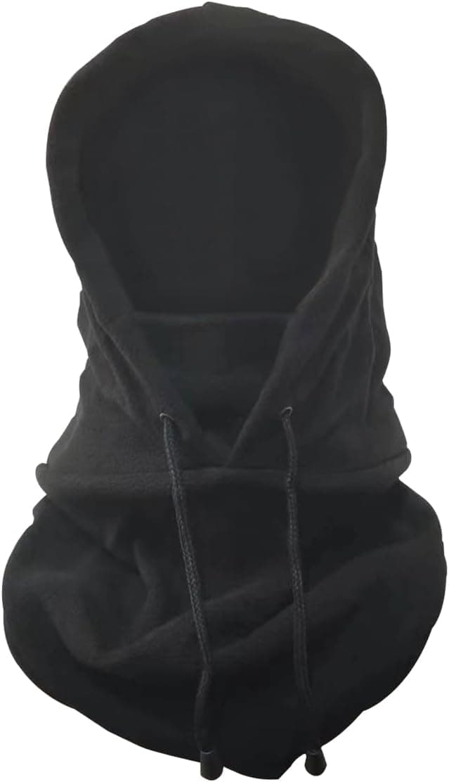 Fleece Balaclava Ski Mask, Windproof Winter Hood, Black