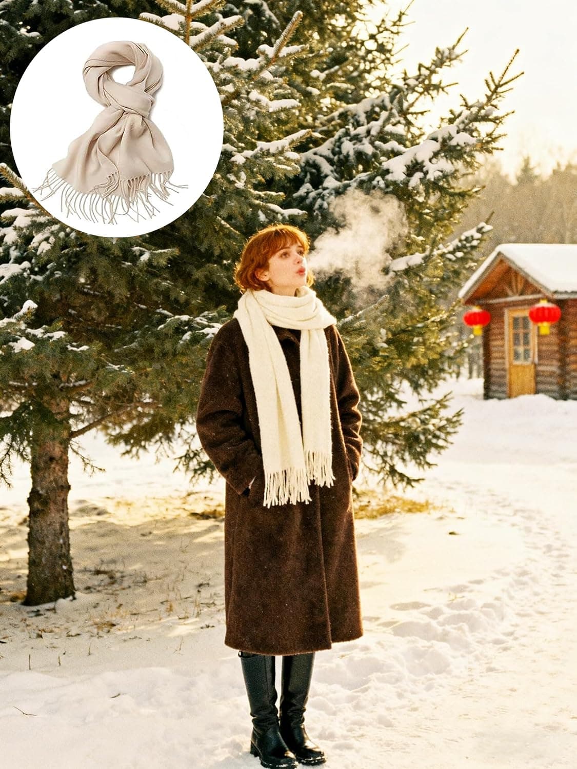 Unisex Oversized Chunky Winter Scarf, 27 x 79 in, Cream — photo 2