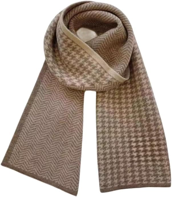 Women's Houndstooth Winter Scarf, 14 x 64 in, Beige & Khaki
