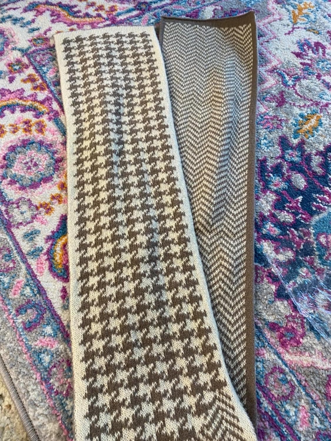 Women's Houndstooth Winter Scarf, 14 x 64 in, Beige & Khaki — photo 2