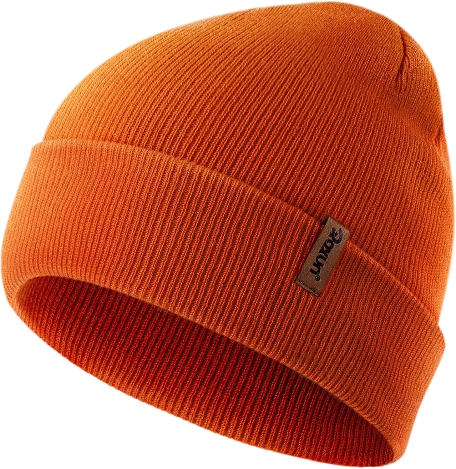Unisex Knit Cuffed Skull Beanie, Orange