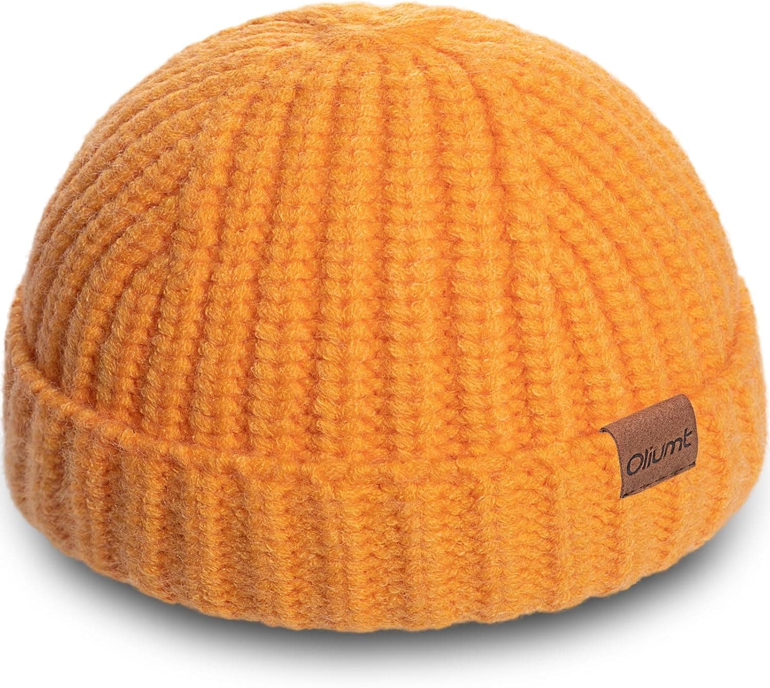 Men's Fisherman Short Beanie, Ribbed Knit, Mustard