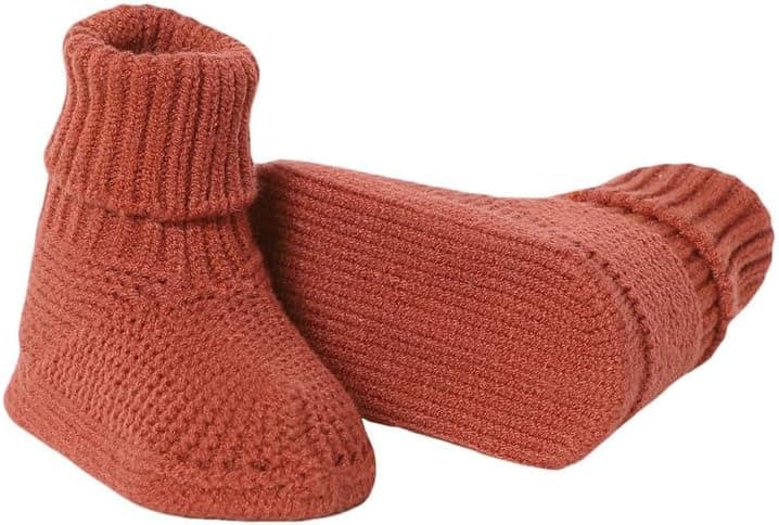 Baby Knit Booties, Non-Slip Stay-On Crib Shoes, Rust Red